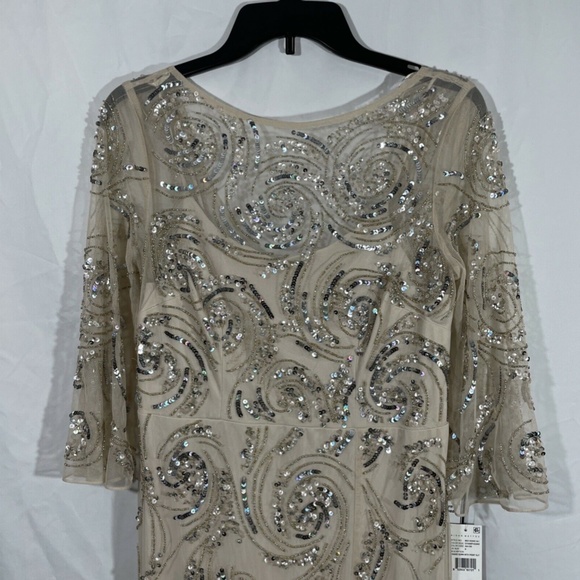 NWT‎ $495 Aidan Mattox 3/4 Sleeve Beaded Column Gown in Champagne [SZ 6 ] - Picture 5 of 16